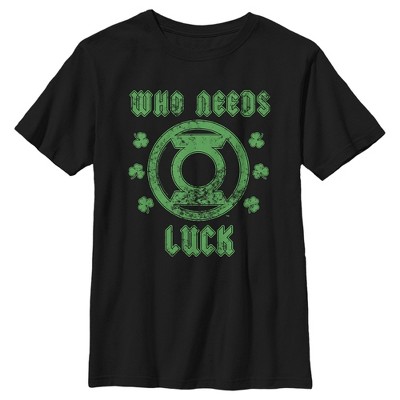 Boy's Green Lantern St. Patrick's Day Who Needs Luck Distressed T-Shirt