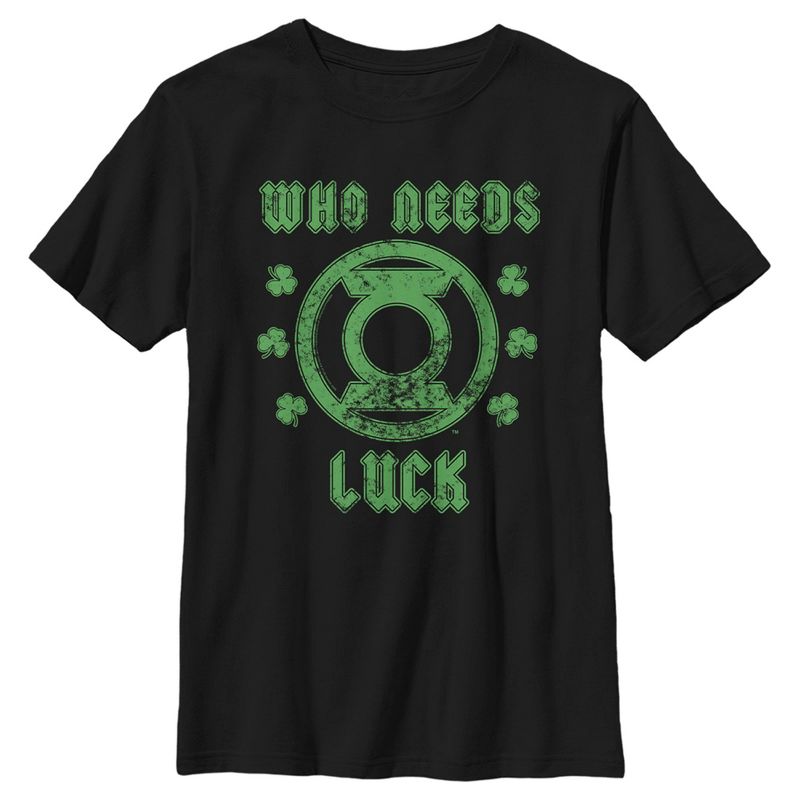Boy's Green Lantern St. Patrick's Day Who Needs Luck Distressed T-Shirt, 1 of 6