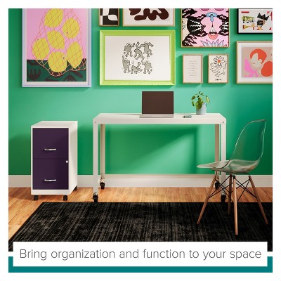 Pearl White and Midnight Purple Mobile Metal Vertical Filing Cabinet with Lockable Drawers