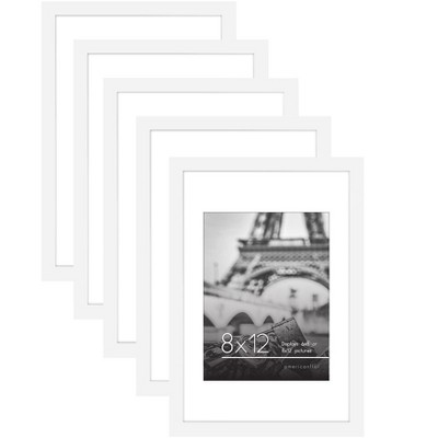 Americanflat 8x12 Picture Frame in White - Displays 6x8 With Mat and 8x12 Without Mat - Set of 5 Frames with Sawtooth Hanging Hardware
