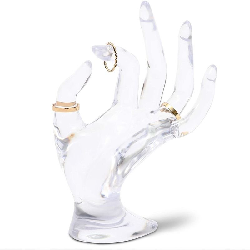 Clear Transparent Hand Shaped Ring Holder Stand Organizer for Jewelry Bracelet Bangle Display Showcase 6.3" Tall, 1 of 6