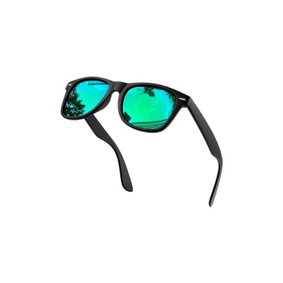 Attop Polarized Sunglasses Retro Square Design Sunglasses UV400 Fashion, Black Frame, Green Lenses