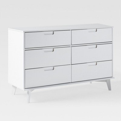 Saracina Home Mid Century Modern Groove Wood 6 Drawer Dresser