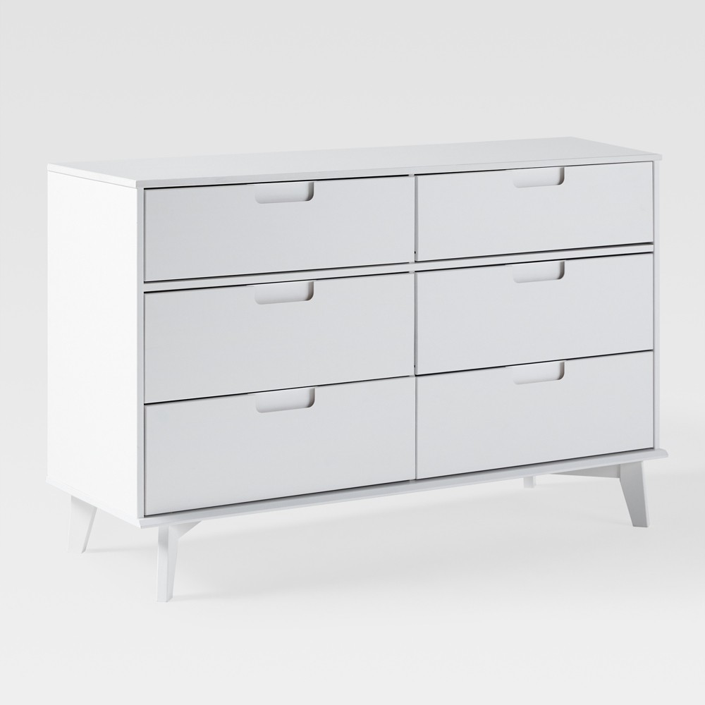 Photos - Dresser / Chests of Drawers Saracina Home Mid Century Modern Groove Wood 6 Drawer Dresser White