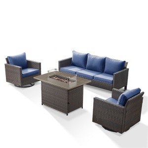 4 Pieces Patio Furniture Set with Fire Pit Table, Outdoor Furniture Set with Rocking Swivel Chairs, Wicker Patio Set with 4'' Thickened Cushion - 1 of 4
