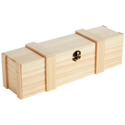 Juvale Wooden Wine Box - Single Wine Bottle Wood Storage Gift Case, Hinged with Clasp Box for Birthday Party, Housewarming, Wedding (13.82x3.98x3.94")