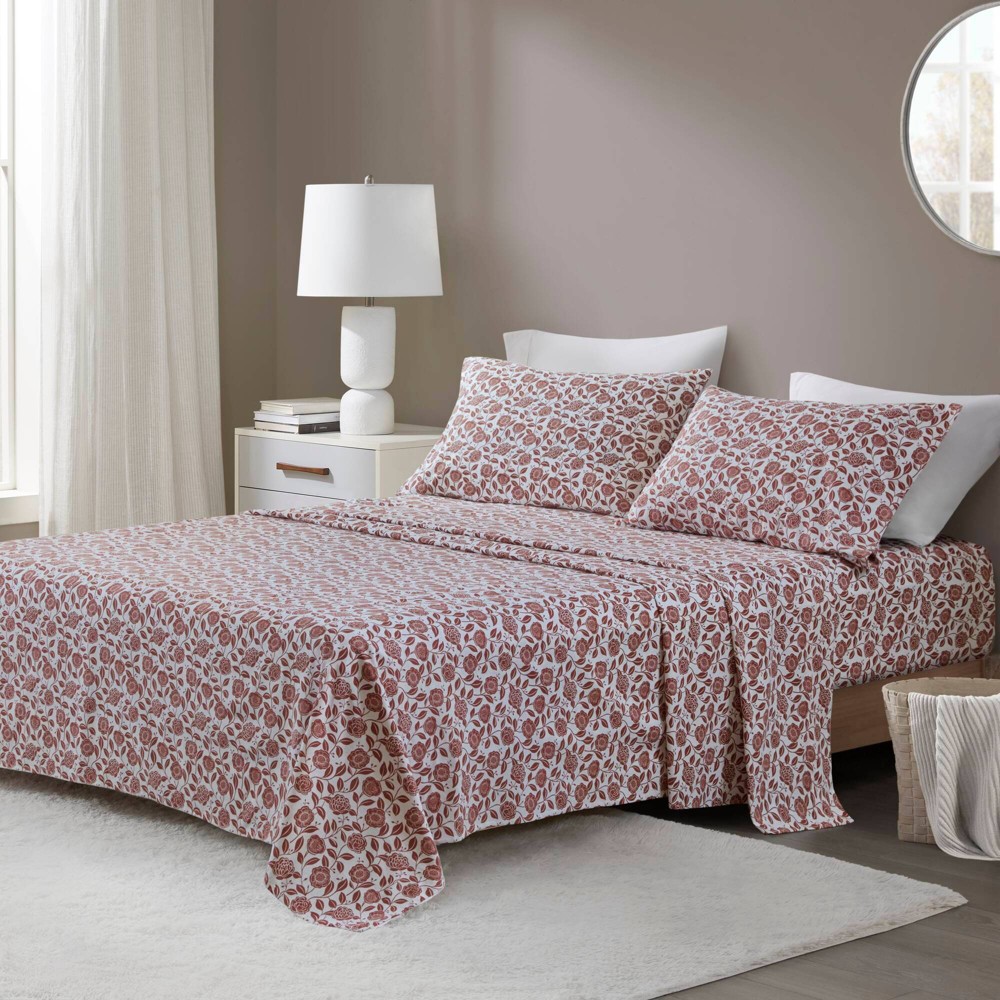Beautyrest King Oversized 4pc Cotton Flannel Sheet Set Rust Floral