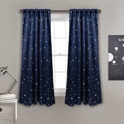 63"x52" Set of 2 Star Blackout Window Curtain Panels Navy - Lush Décor