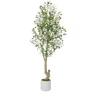 Whizmax Artificial Olive Tree - Faux Potted Plant in White Planter with Green Moss, Indoor Decor for Home, Office, Living Room - 1 of 4