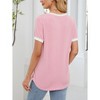 Women's Casual Henley Short Sleeve Ribbed Top with Contrast Trim - 2 of 4