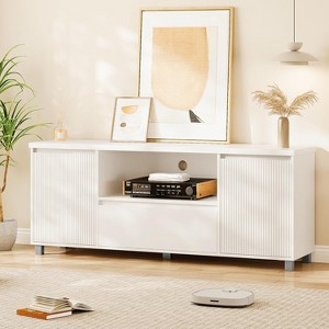 Jojoka Modern Fluted TV Stand for TVs Up to 70", White Wood Media Console with Drawer and 2 Storage Cabinets - 1 of 4