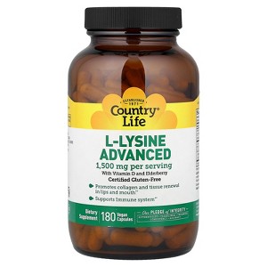 Country Life L-Lysine, Advanced, 180 Vegan Capsules - 1 of 4