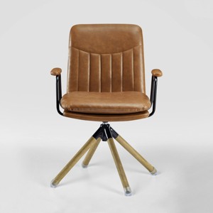 Art Leon Faux Leather Swivel Accent Home Office Chair with Solid Oak Wood Legs - 1 of 4