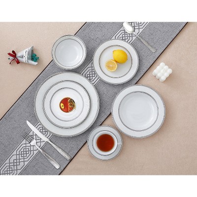 Amelia White and Gold Porcelain 24-Piece Dinnerware Set