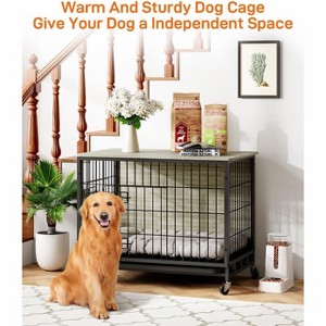 Acekool 32.5" Rustic Dog Crate & Side Table - Wood Kennel with Wheels for Medium/Large Dogs (138 characters) - 1 of 4
