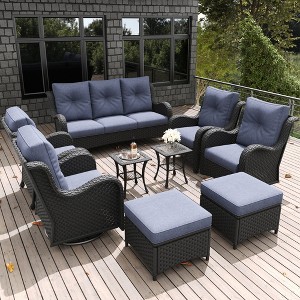LayinSun Outdoor Patio Furniture Set, Black Rattan Wicker Sectional Swivel Rocker Chairs Sets with Ottomans, Swivel Glider Chair - 1 of 4
