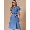 INSPIRE CHIC Women's Denim Casual Button Down Short Sleeves Belted Midi Dress - 4 of 4