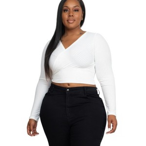 Slickblue Plus Size Ribbed Wrap Front Long Sleeve Top, Stretch Fit, Casual Style, Multiple Color Options, Size 1XL-3XL - 1 of 4
