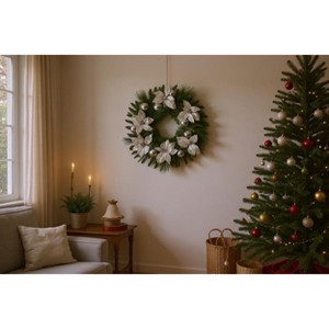 GustoWave 24 in Christmas Wreath with Light,Front Door Lighted Wreath with Pine Cones Flower Cypress Leaves Christmas Ball,Christmas Decorations - 1 of 2