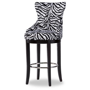 Baxton Studio Peace Modern and Contemporary Zebra Print Patterned Fabric Upholstered Barstool with Metal Footrest Beige: Plywood Frame - 1 of 4