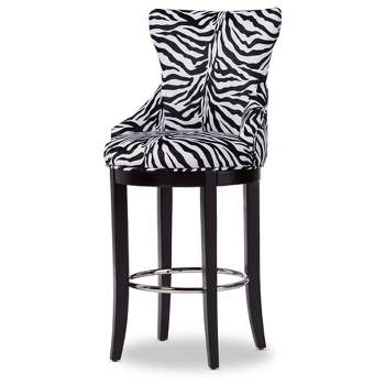 Peace Modern and Contemporary Zebra Print Patterned Fabric Upholstered Barstool with Metal Footrest Beige - Baxton Studio