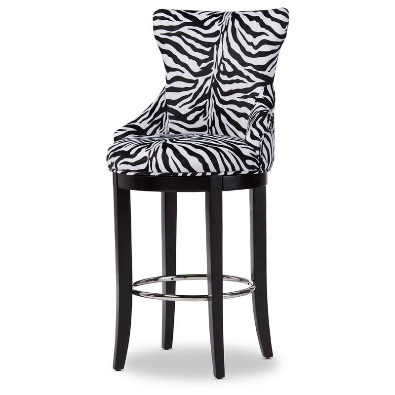 Peace Modern and Contemporary Zebra Print Patterned Fabric Upholstered Barstool with Metal Footrest Beige - Baxton Studio, 1 of 7