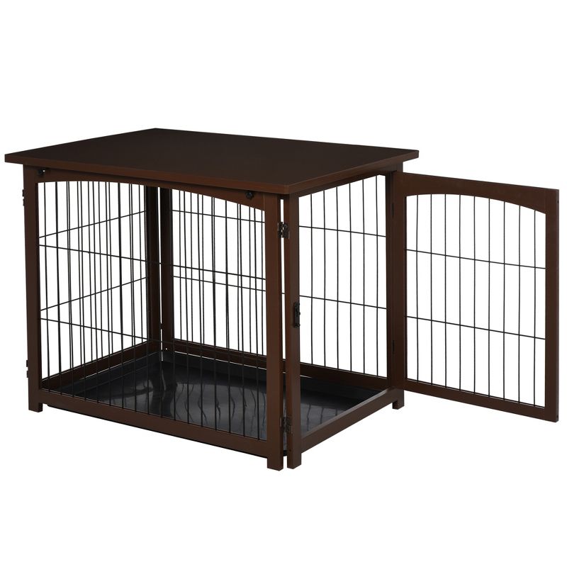 PawHut Wooden Decorative Dog Cage Pet Crate with Fence Side Table Small Animal House and Tabletop, Brown, 5 of 10