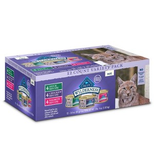 Blue Buffalo Wilderness High Protein, Natural Adult Pate Wet Cat Food Variety Pack with Chicken, Salmon, Duck Flavor - 3oz/12ct - 1 of 4