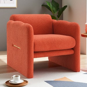 Teddy Fabric Armchair with Metal Arm Trim and Waved Design - 1 of 4