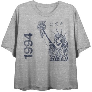 Team Gear Vintage Statue Of Liberty USA 1994 Women's Athletic Heather Crew Neck Short Sleeve Crop Top-Small - 1 of 4
