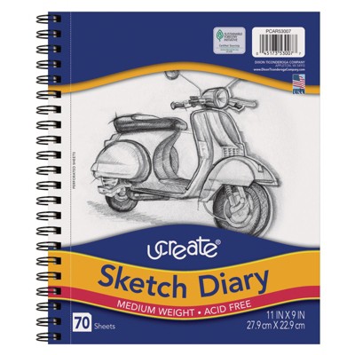 Ucreate Sketch Diary, Medium Weight, 11" x 9", 70 Sheets (Pack of 2)