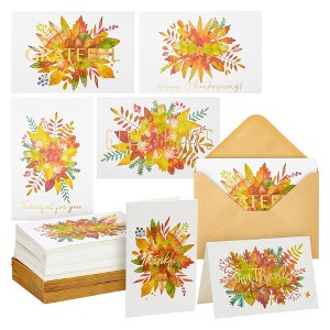 Sustainable Greetings 48 Pack Bulk Thanksgiving Greeting Cards and Kraft Paper Envelopes, 6 Fall Designs, Blank Inside, 4x6 In - 1 of 4