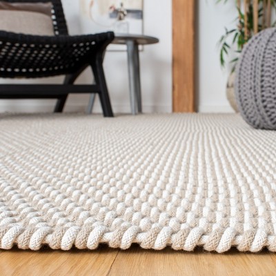 Ivory Hand-Knotted Cotton Basket Weave 5' x 7' Rug