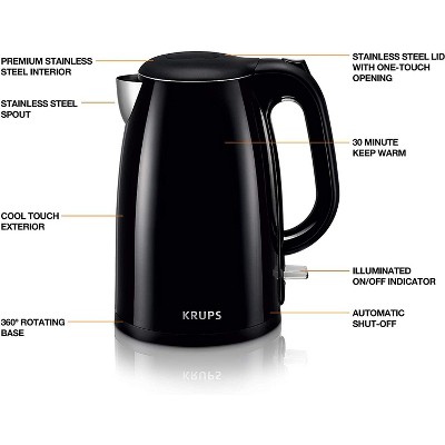 Krups 1.5L Black Cool Touch Stainless Steel Electric Kettle