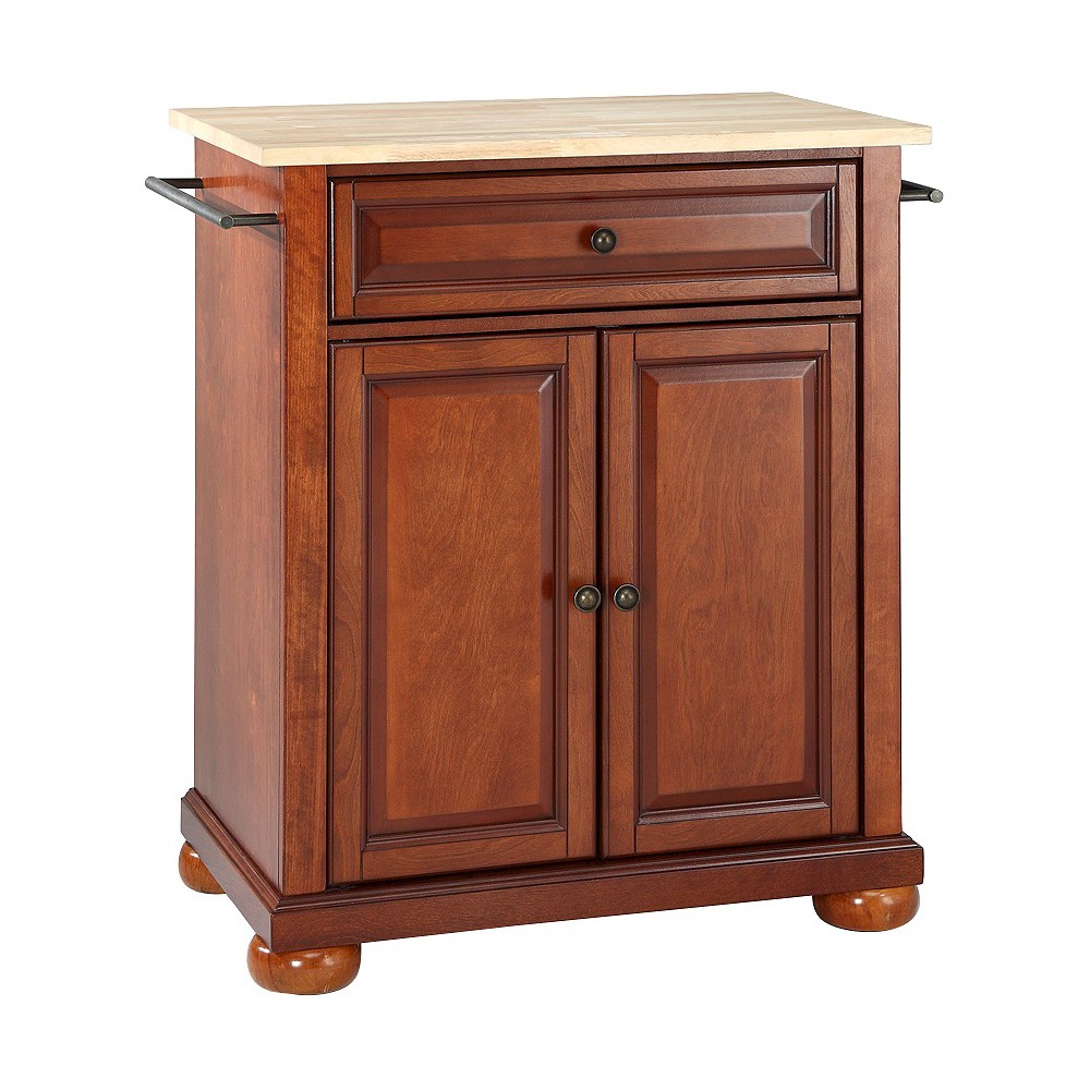 Alexandria Natural Wood Top Portable Kitchen Island Classic Cherry Crosley, Red