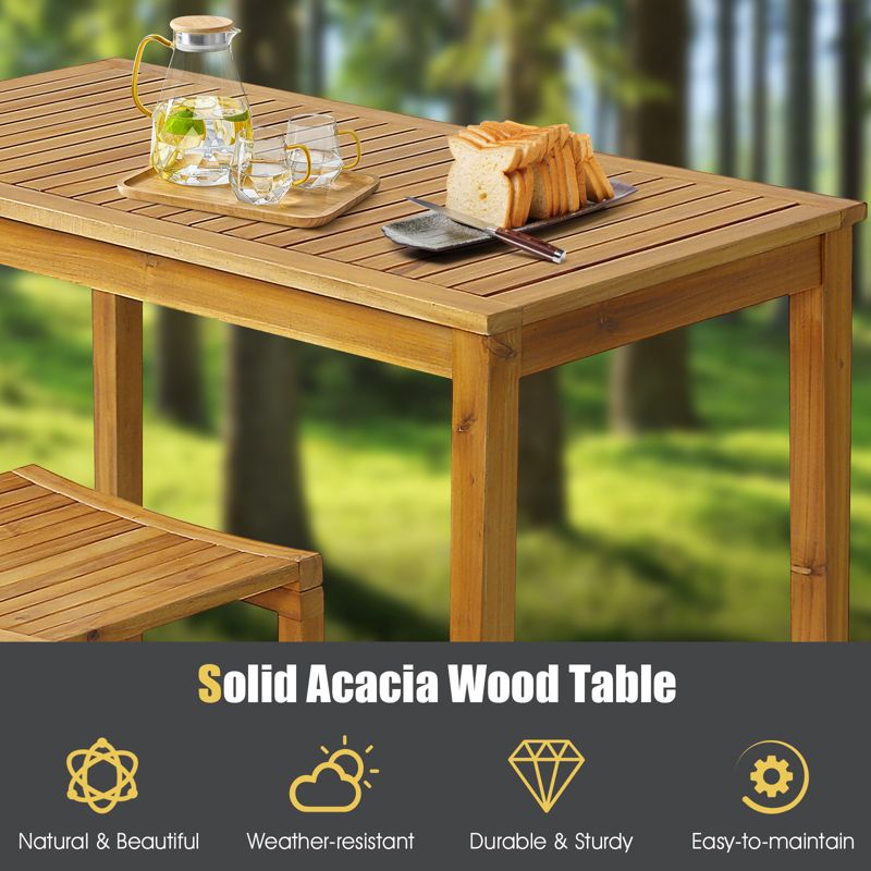 Costway 5 PCS Acacia Wood Bar Table Set 45" Rectangular Dining Table & 4 Saddle Stools, 5 of 11