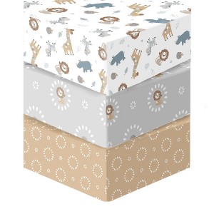 Sammy & Lou 3 Pack Fitted Crib Sheet Set - Safari Squad - 1 of 4