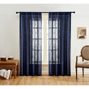 HLC.ME Linda Faux Linen Textured Semi Sheer Privacy Sun Light Filtering Window Rod Pocket Thick Curtains Panels, Set of 2 - 1 of 4