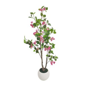 Lifelike Indoor/Outdoor Artificial Bougainvillea Tree with White Pot  120/150/180cm Tall, 5-Branch Multi-Stem, Realistic Maintenance-Free Faux Plant
