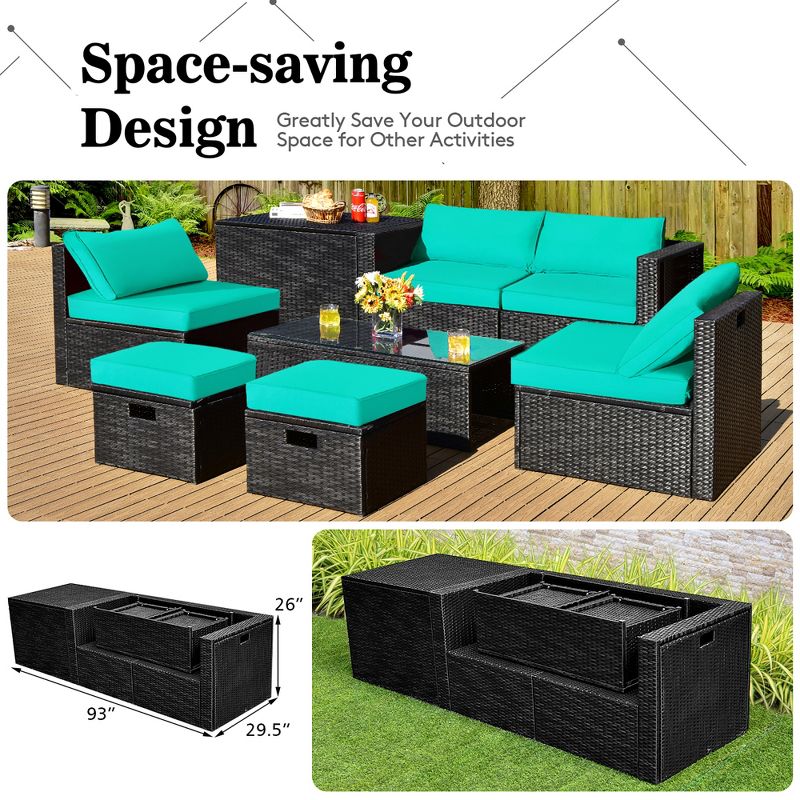 Costway 8PCS Patio Rattan Furniture Set Storage Table Ottoman cover, 4 of 13