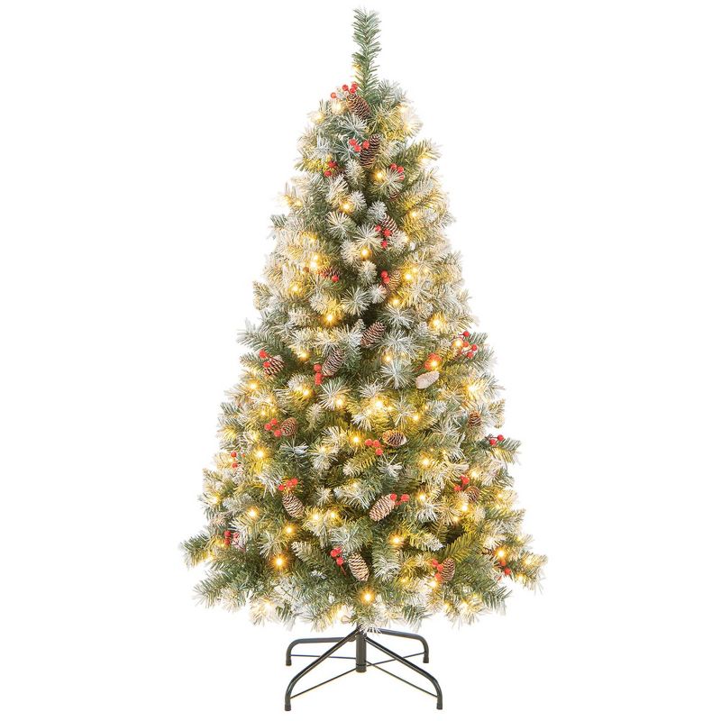 Costway 5FT/6.5FT/7.5FT Artificial Christmas Tree Hinged with 200/420/560/650 Warm LED Lights & 126/207/267/309 Red Berries, 1 of 11