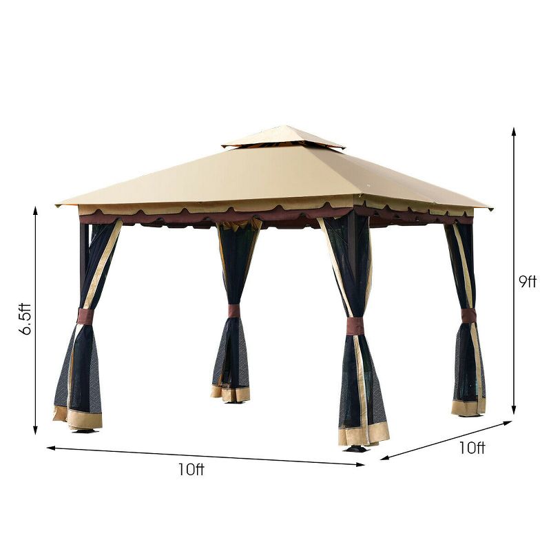 Costway 2-Tier 10'x10' Gazebo Canopy Tent Shelter Awning Steel Patio Garden Outdoor, 2 of 10