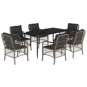 vidaXL Garden Dining Set Grey PE rattan, powder-coated steel, tempered glass - 1 of 4