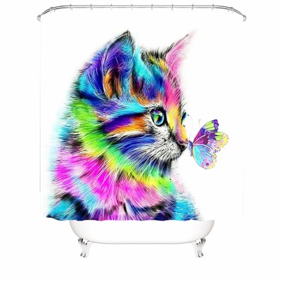 Watercolor Cat And Butterfly Shower Curtains for Bathroom Waterproof Fabric Bath Curtain Durable Soft Stylish Bathroom Decor 72x72 Inch
