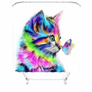 Watercolor Cat And Butterfly Shower Curtains for Bathroom Waterproof Fabric Bath Curtain Durable Soft Stylish Bathroom Decor 72x72 Inch - 1 of 1