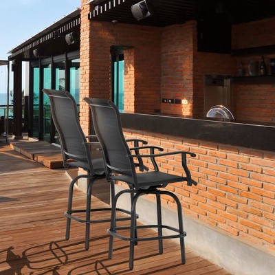 Café-Style Swivel Patio Bar Chair Set in Black Sling Fabric