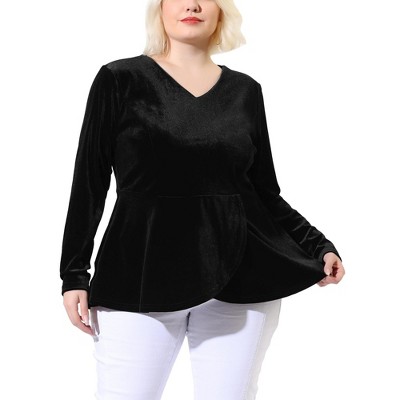 Agnes Orinda Women's Plus Size V Neck Long Sleeve Twist Knot Top