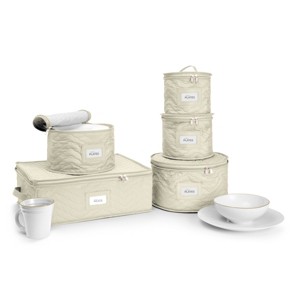 Sorbus 5-Piece Quilted Dinnerware Storage Set - for Transporting Dishes, Round Plates, Glassware, Cups, and mugs with Felt Plate Protectors - 1 of 4