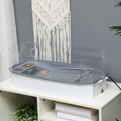 LAOTIES 24'' Turtle Tank Starter Kit with Filter,Pump,Basking Platform,Clear View Aquarium Habitat for Small Turtles