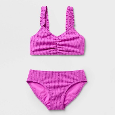 Cat & Jack Girls' Crinkle Striped Solid Bikini - Cat & Jack™ Purple S — фото 2